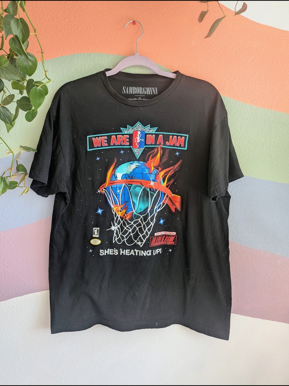 Samborghini Black 'We Are In A Jam' Climate Change/NBA Basketball Graphic Tee